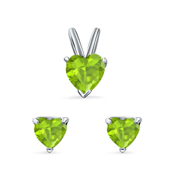 Heart Shape Jewelry Set Pendant Earring Simulated Peridot Cubic Zirconia 925 Sterling Silver